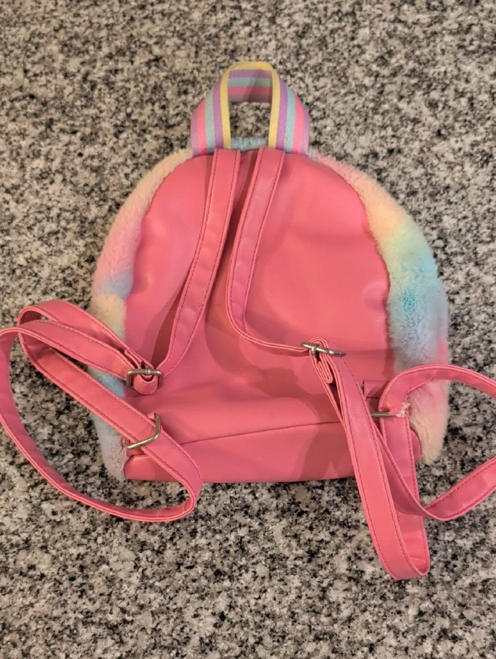 Plush Rainbow Heart Kids Backpack - Pink Multicolor